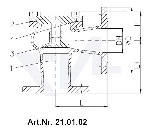 Клапан невозвратный фланцевый DIN 86262, Rg 5 с подсоединением крышки на фланец тип 21.01.01 / 21.01.02
